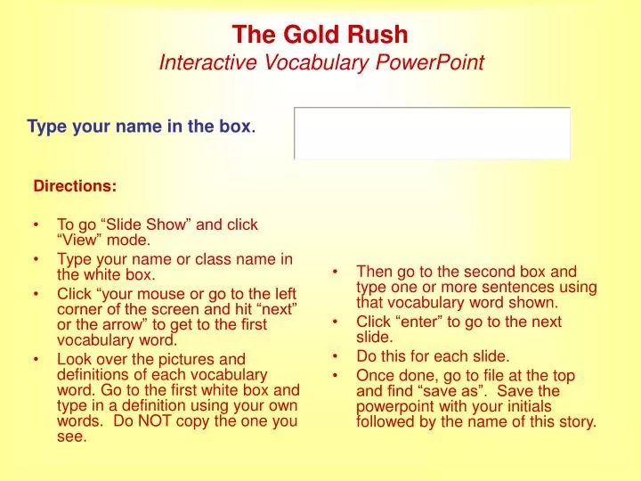 the gold rush interactive vocabulary powerpoint
