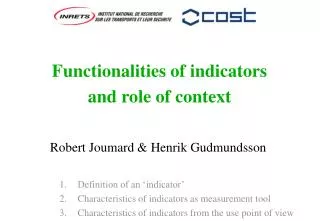 Functionalities of indicators and role of context