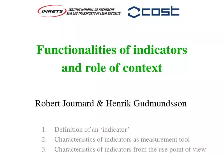 functionalities of indicators and role of context