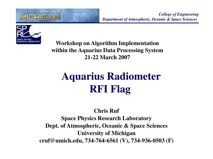workshop on algorithm implementation within the aquarius data processing system 21 22 march 2007