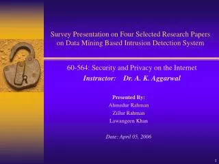 Survey Presentation on Four Selected Research Papers on Data Mining Based Intrusion Detection System
