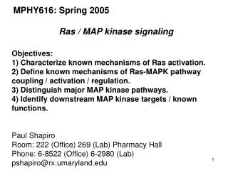 MPHY616: Spring 2005 Ras / MAP kinase signaling