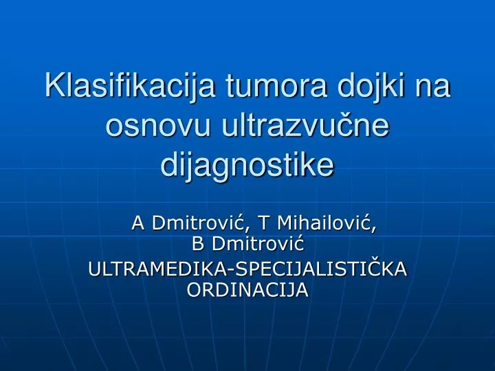 klasifikacija tumora dojki na osnovu ultrazvu ne dijagnostike