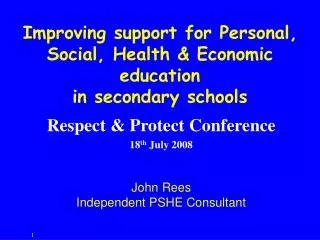 Improving support for Personal, Social, Health &amp; Economic education in secondary schools