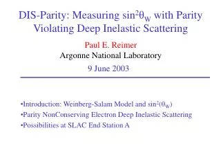 DIS-Parity: Measuring sin 2 ? W with Parity Violating Deep Inelastic Scattering