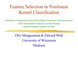 Feature Selection in Nonlinear Kernel Classification