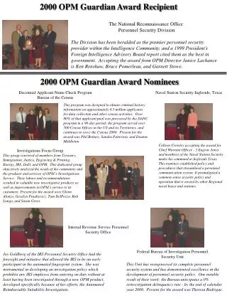 2000 OPM Guardian Award Recipient