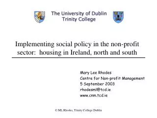 Implementing social policy in the non-profit sector: housing in Ireland, north and south