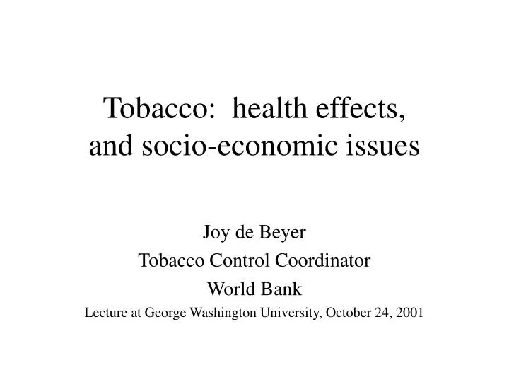 tobacco health effects and socio economic issues