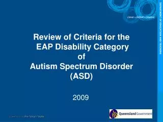 Review of Criteria for the EAP Disability Category of Autism Spectrum Disorder (ASD)
