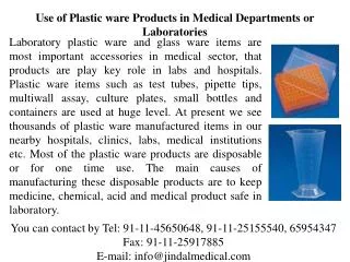 Use of Plastic ware Products in Medical Departments or Labor