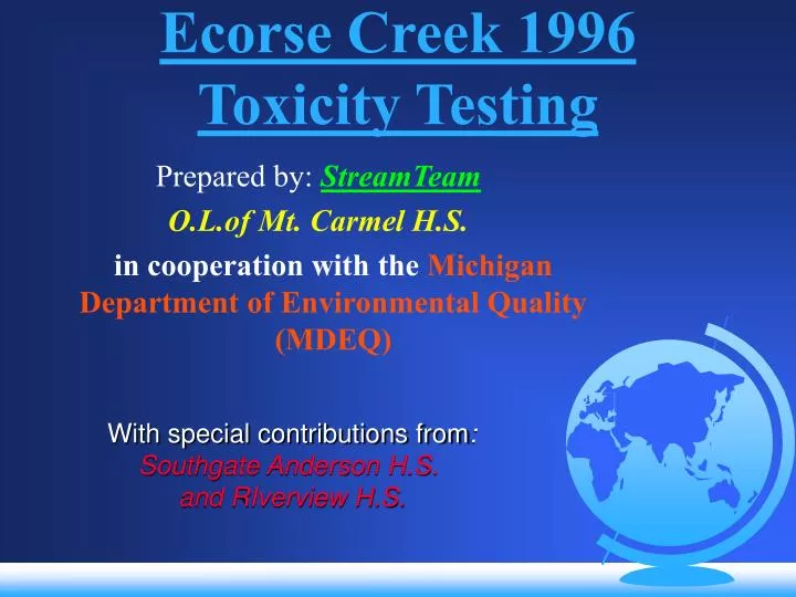 ecorse creek 1996 toxicity testing