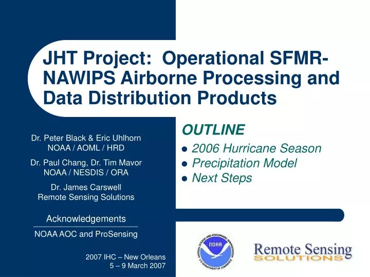 jht project operational sfmr nawips airborne processing and data distribution products