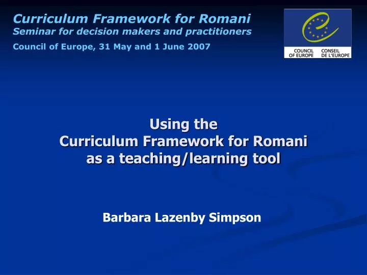 using the curriculum framework for romani as a teaching learning tool
