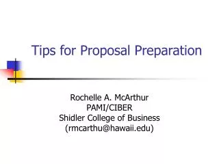 Tips for Proposal Preparation