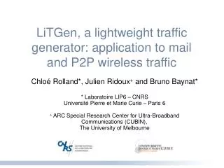 LiTGen, a lightweight traffic generator: application to mail and P2P wireless traffic