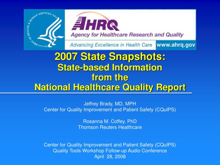 2007 state snapshots state based information from the national healthcare quality report