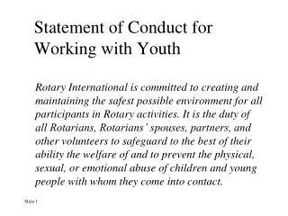 Statement of Conduct for Working with Youth