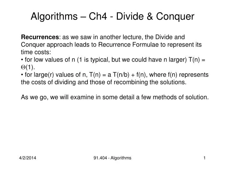 algorithms ch4 divide conquer