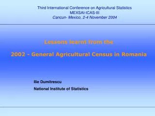 Ilie Dumitrescu National Institute of Statistics