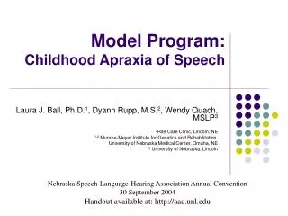 Model Program: Childhood Apraxia of Speech