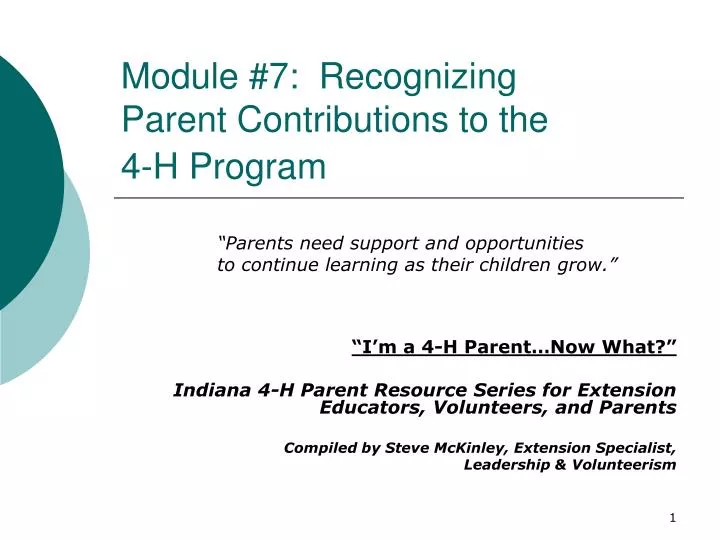 module 7 recognizing parent contributions to the 4 h program