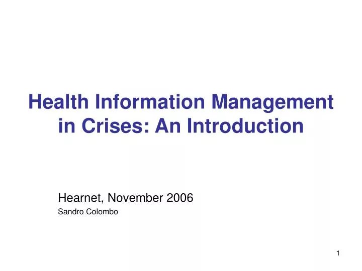 health information management in crises an introduction