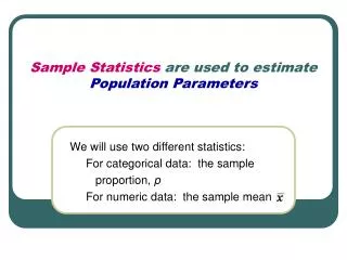 Sample Statistics are used to estimate Population Parameters