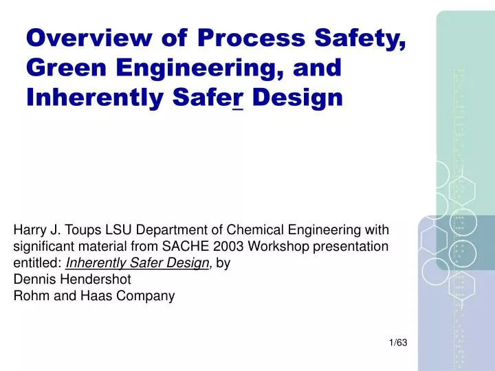 overview of process safety green engineering and inherently safe r design