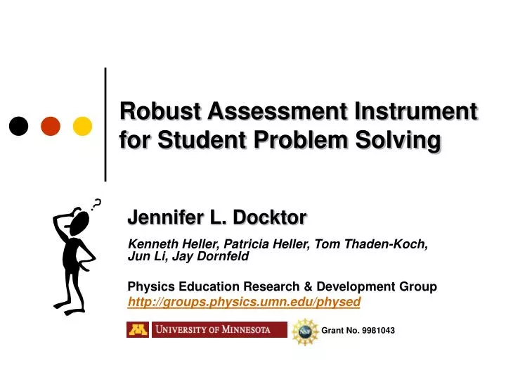 robust assessment instrument for student problem solving
