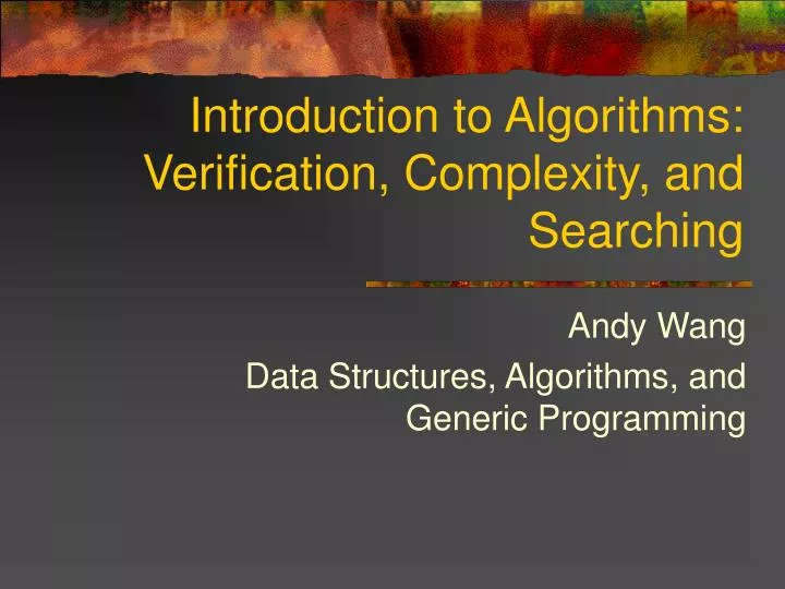 introduction to algorithms verification complexity and searching