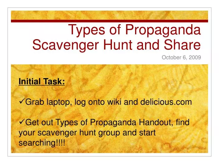 types of propaganda scavenger hunt and share