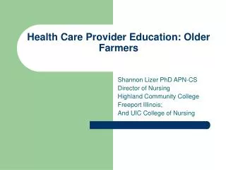 Health Care Provider Education: Older Farmers