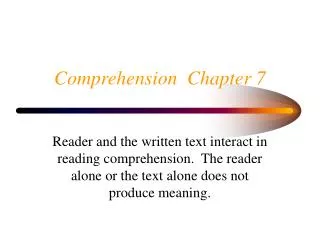 Comprehension Chapter 7