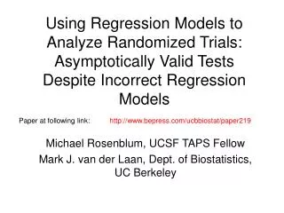 Using Regression Models to Analyze Randomized Trials: Asymptotically Valid Tests Despite Incorrect Regression Models