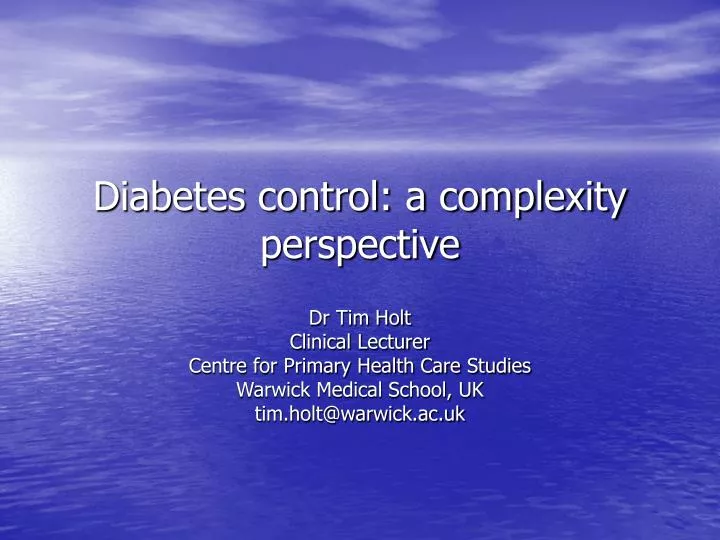 diabetes control a complexity perspective