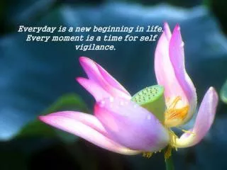 Everyday is a new beginning in life. Every moment is a time for self vigilance.