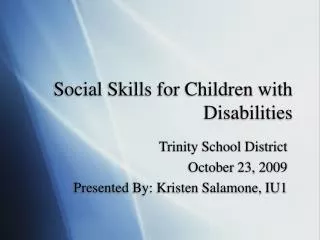 Social Skills for Children with Disabilities