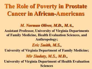 The Role of Poverty in Prostate Cancer in African-Americans