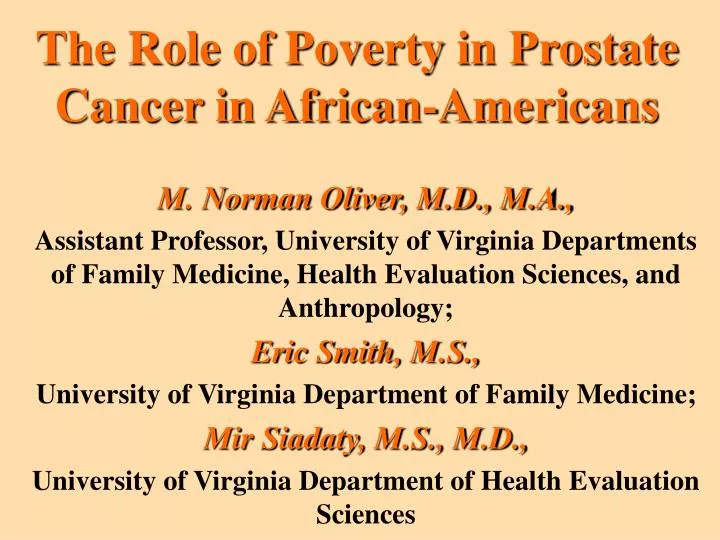 the role of poverty in prostate cancer in african americans