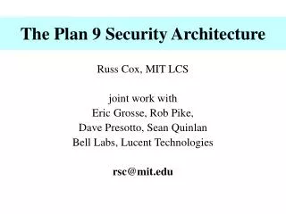 The Plan 9 Security Architecture