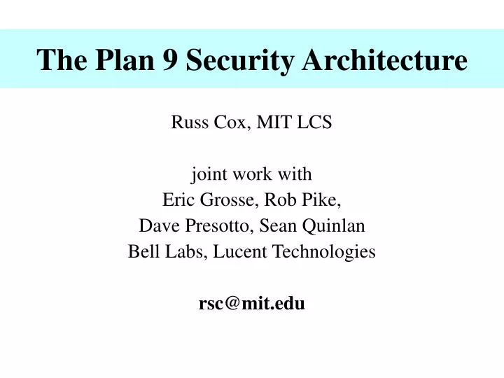 the plan 9 security architecture
