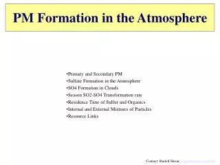 PM Formation in the Atmosphere