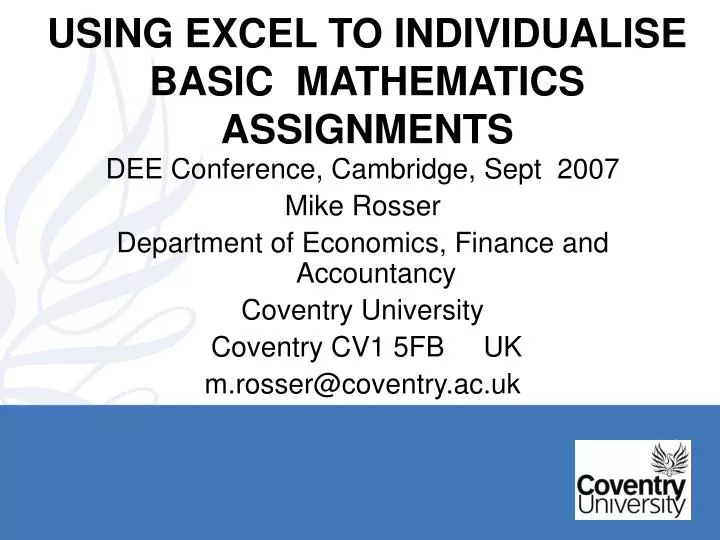using excel to individualise basic mathematics assignments