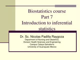 Biostatistics course Part 7 Introduction to inferential statistics