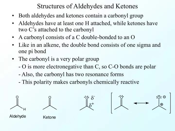 structures of aldehydes and ketones