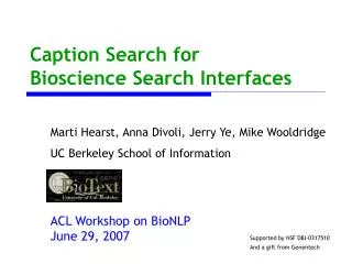 Caption Search for Bioscience Search Interfaces