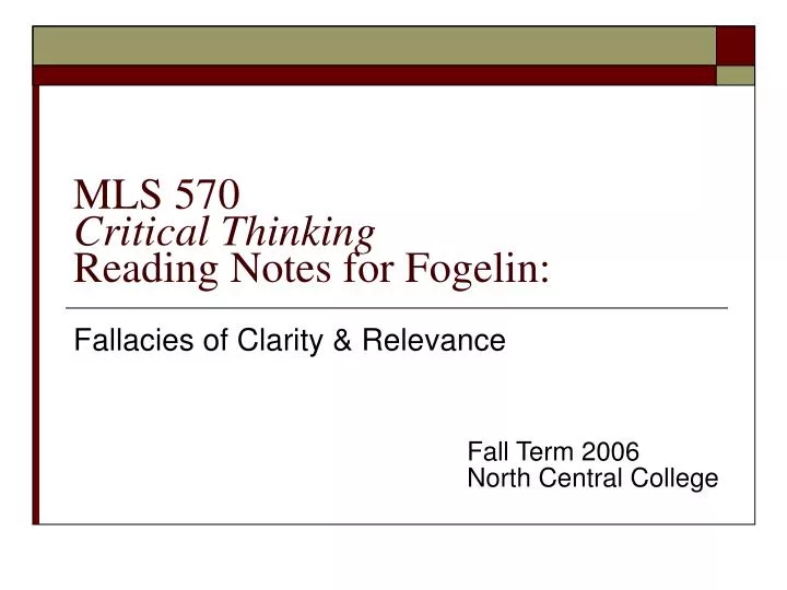 mls 570 critical thinking reading notes for fogelin