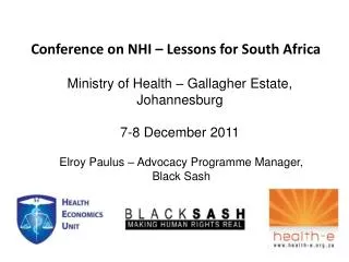 Conference on NHI – Lessons for South Africa