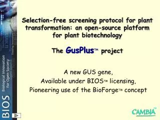 Selection-free screening protocol for plant transformation: an open-source platform for plant biotechnology The GusPlus